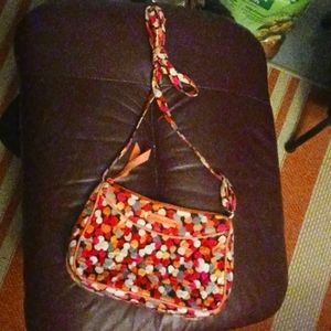 LIKE NEW VERA BRADLEY SMALL CROSS BODY ORANGE & PINK PURSE WITH ZIPPER POCKET